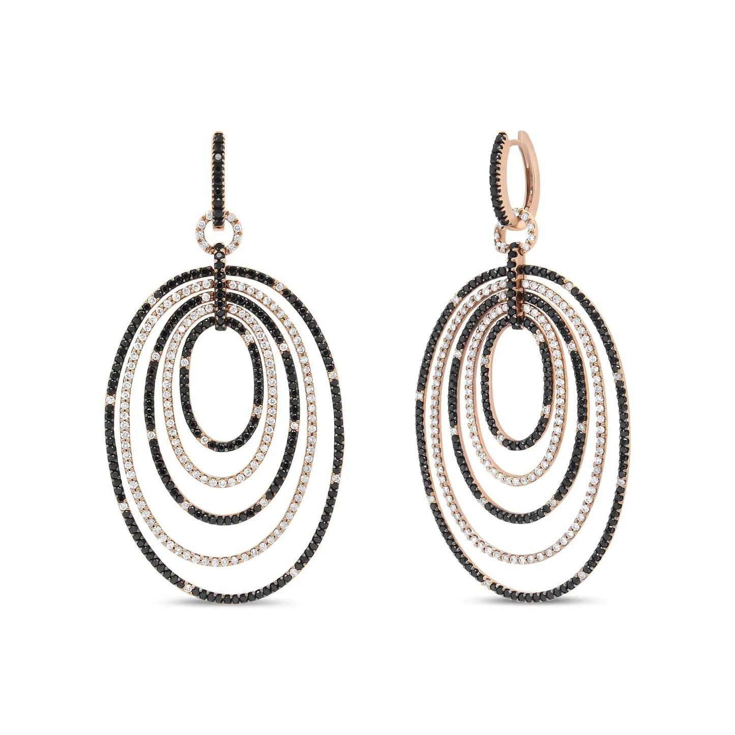 18K Rose Gold 5.00 Cttw Round Black and White Diamond Graduated Hoop Dangle Earrings (Black and F-G Color, VS1-VS2 Clarity)