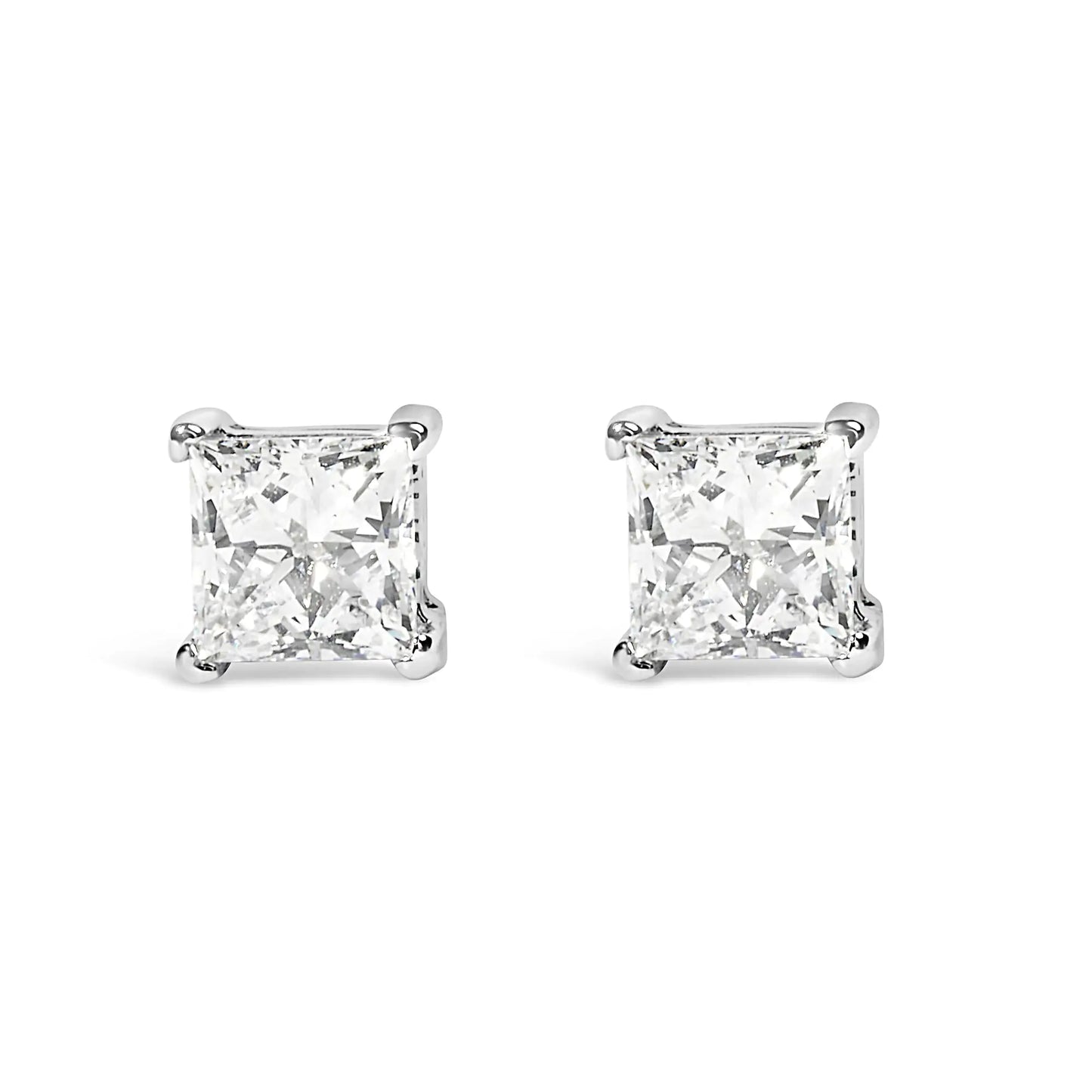 14K White Gold Princess Cut Lab-Grown Diamond Solitaire Stud Earrings (F-G Color, VS2-SI1 Clarity)