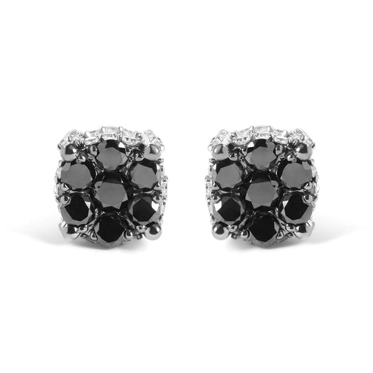 Men's 10K Yellow Gold 1.00 Cttw White and Black Treated Diamond Earring (Black / I-J Color, I2-I3 Clarity)