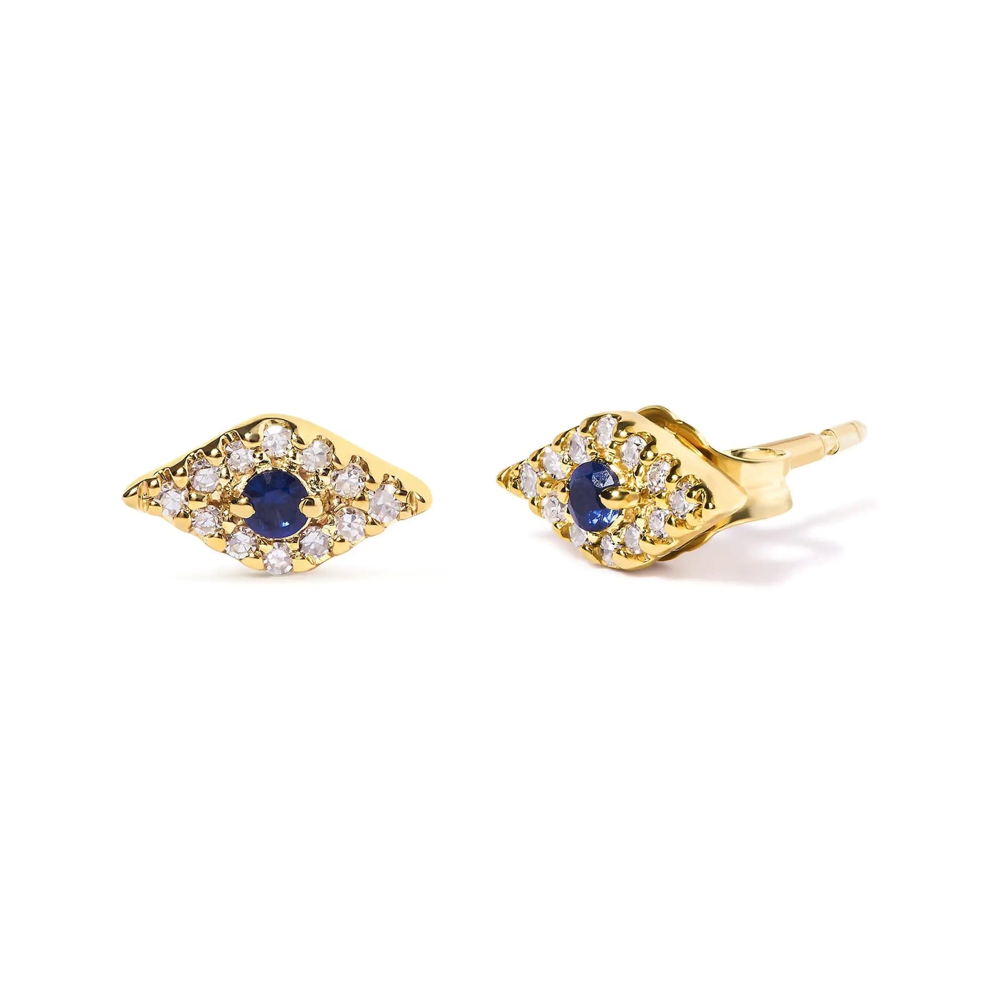 10K Yellow Gold Blue Sapphire and Diamond Accent Evil Eye Stud Earring (H-I Color, I1-I2 Clarity)