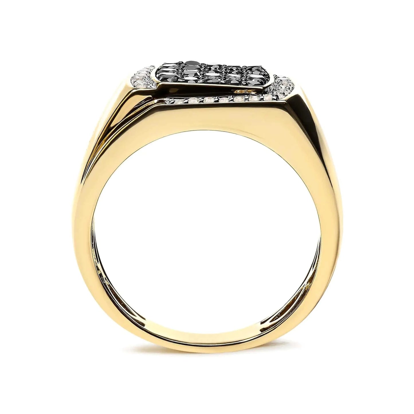 Men's 14K Yellow Gold Plated .925 Sterling Silver 1.00 Cttw White and Black Treated Diamond  Ring (Black / I-J Color, I2-I3 Clarity) - Carat&Crown