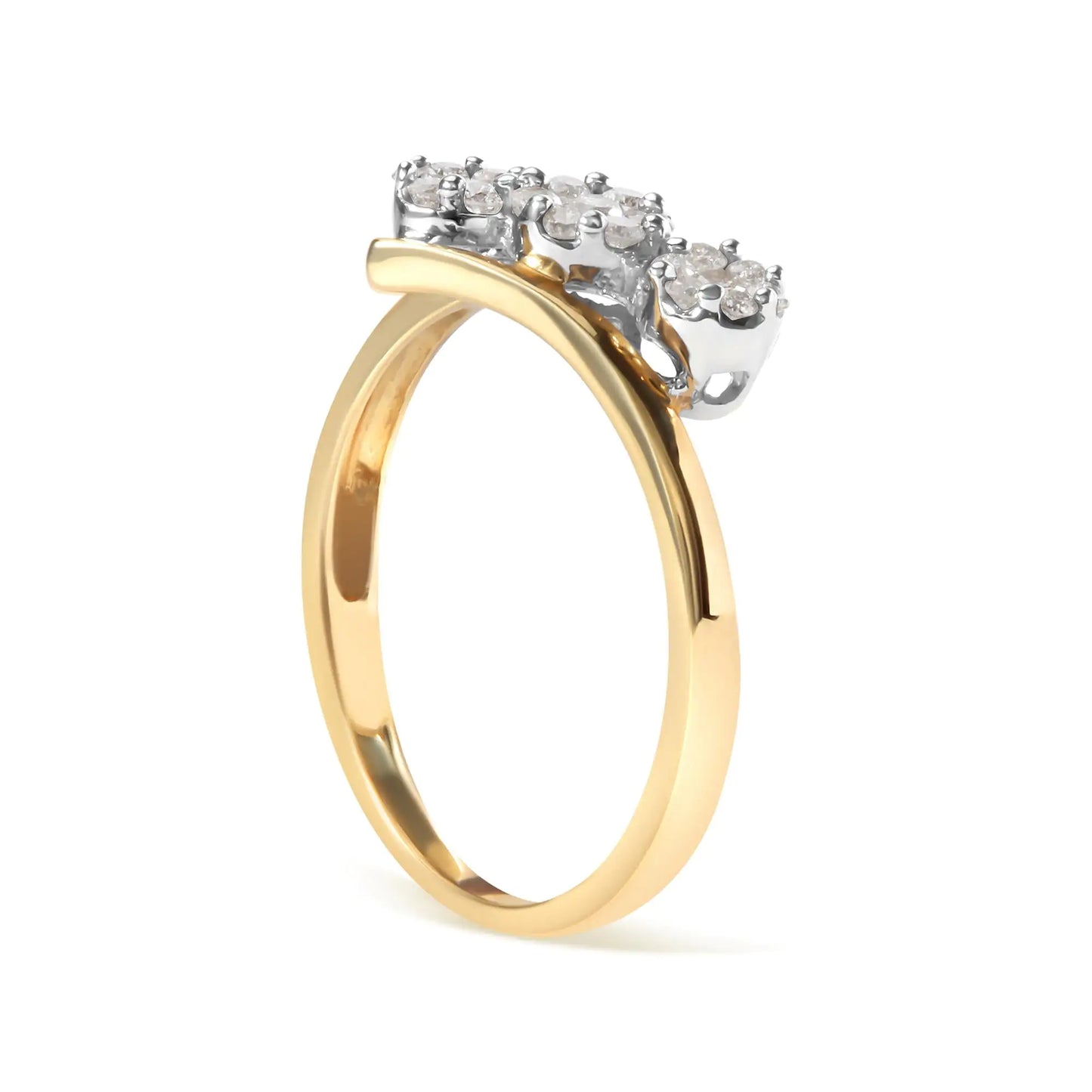 10K Yellow Gold 1/4 Cttw Diamond Cluster 3 Stone Style Bypass Ring (I-J Color, I1-I2 Clarity)