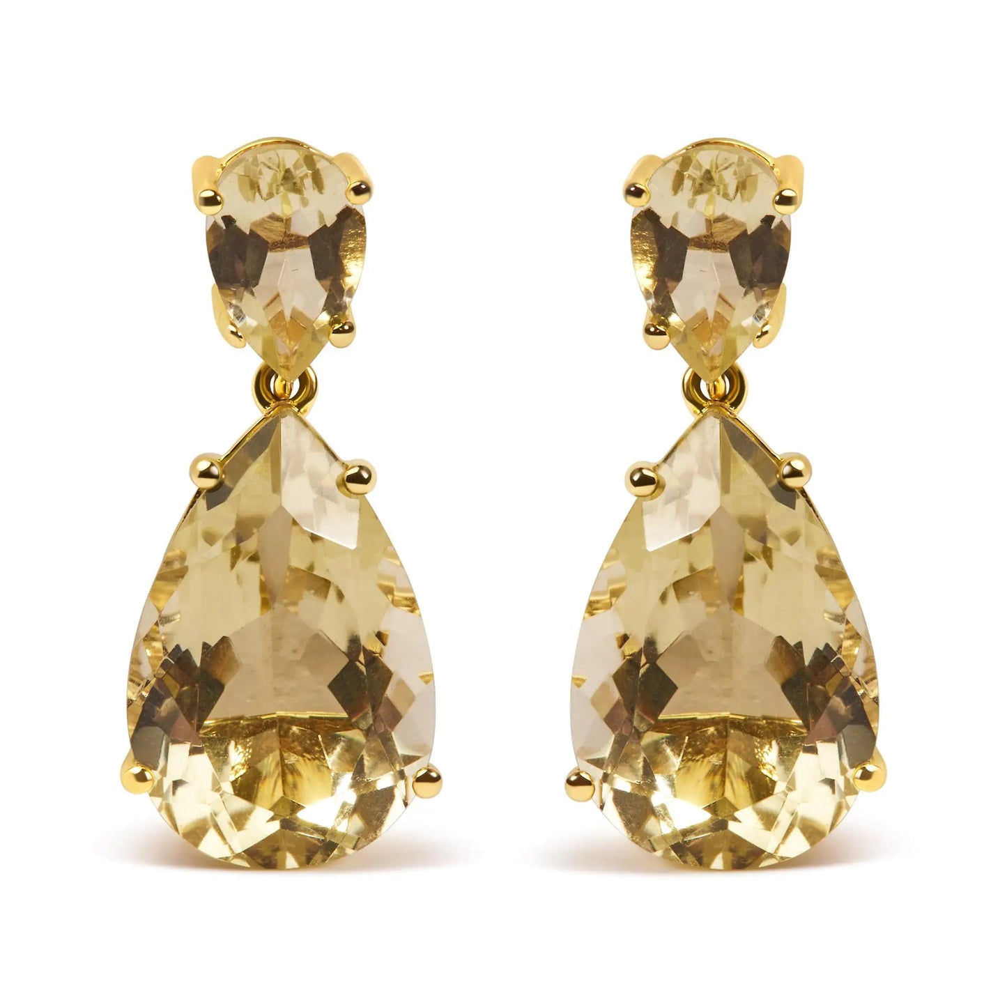 10K Yellow Gold Plated .925 Sterling Silver 11.0 Carat Pear Shaped Lime Quartz Dangle Drop Earring