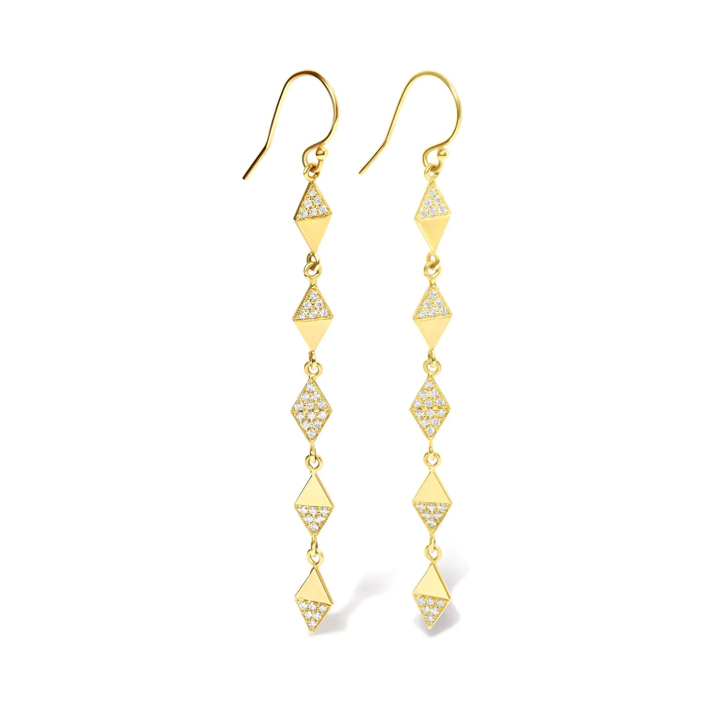 14K Yellow Gold 1/3 Cttw Diamond Studded Kite Drop and Dangle Earrings (H-I Color, SI2-I1 Clarity)