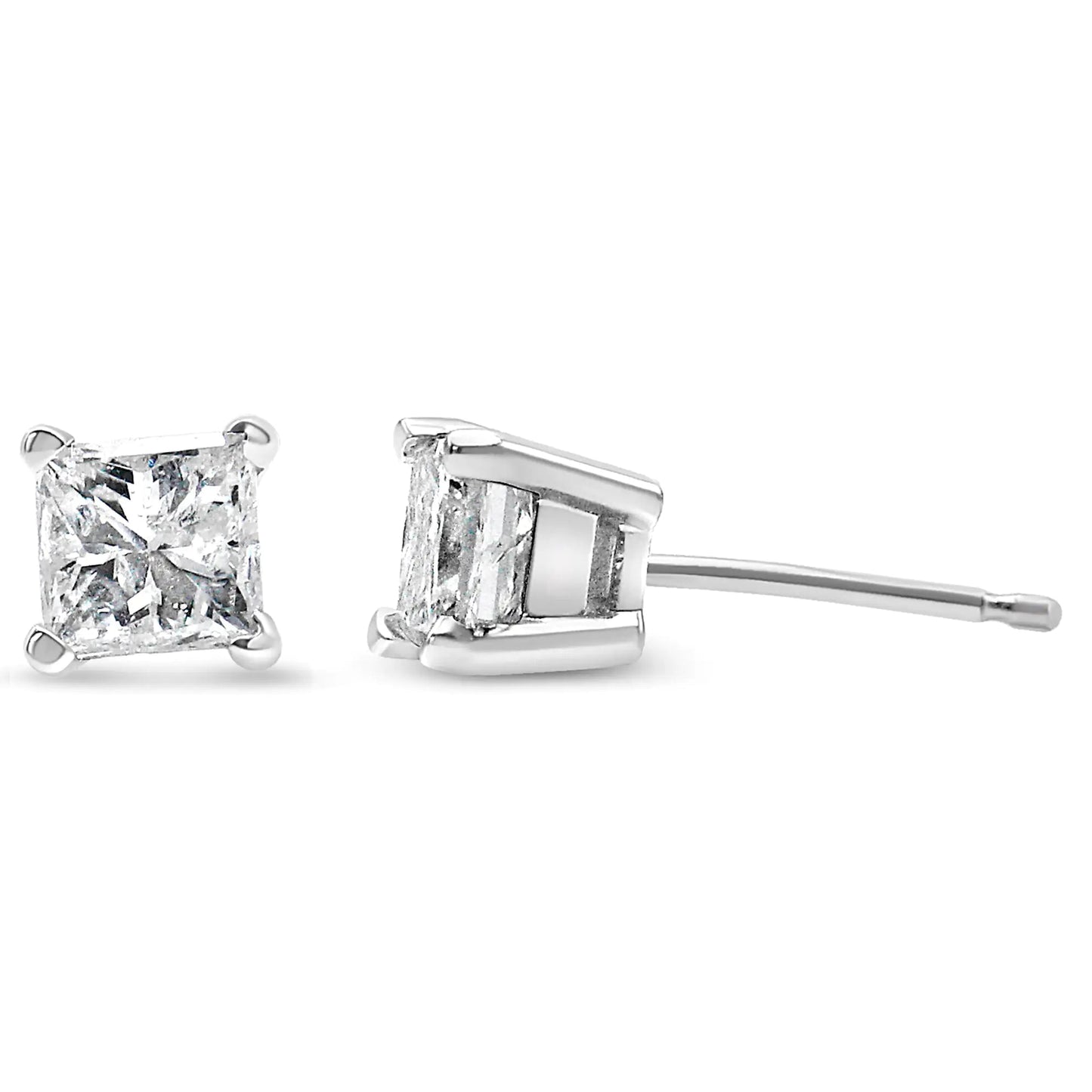 AGS Certified 1/4 Cttw Princess-Cut Square Diamond 4-Prong Solitaire Stud Earrings in 14K White Gold (G-H Color, I1-I2 Clarity)