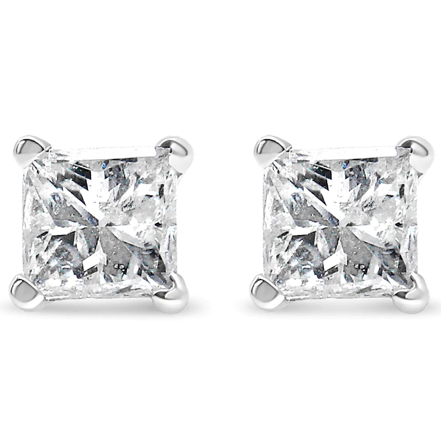 AGS Certified 1/4 Cttw Princess-Cut Square Diamond 4-Prong Solitaire Stud Earrings in 14K White Gold (G-H Color, I1-I2 Clarity)