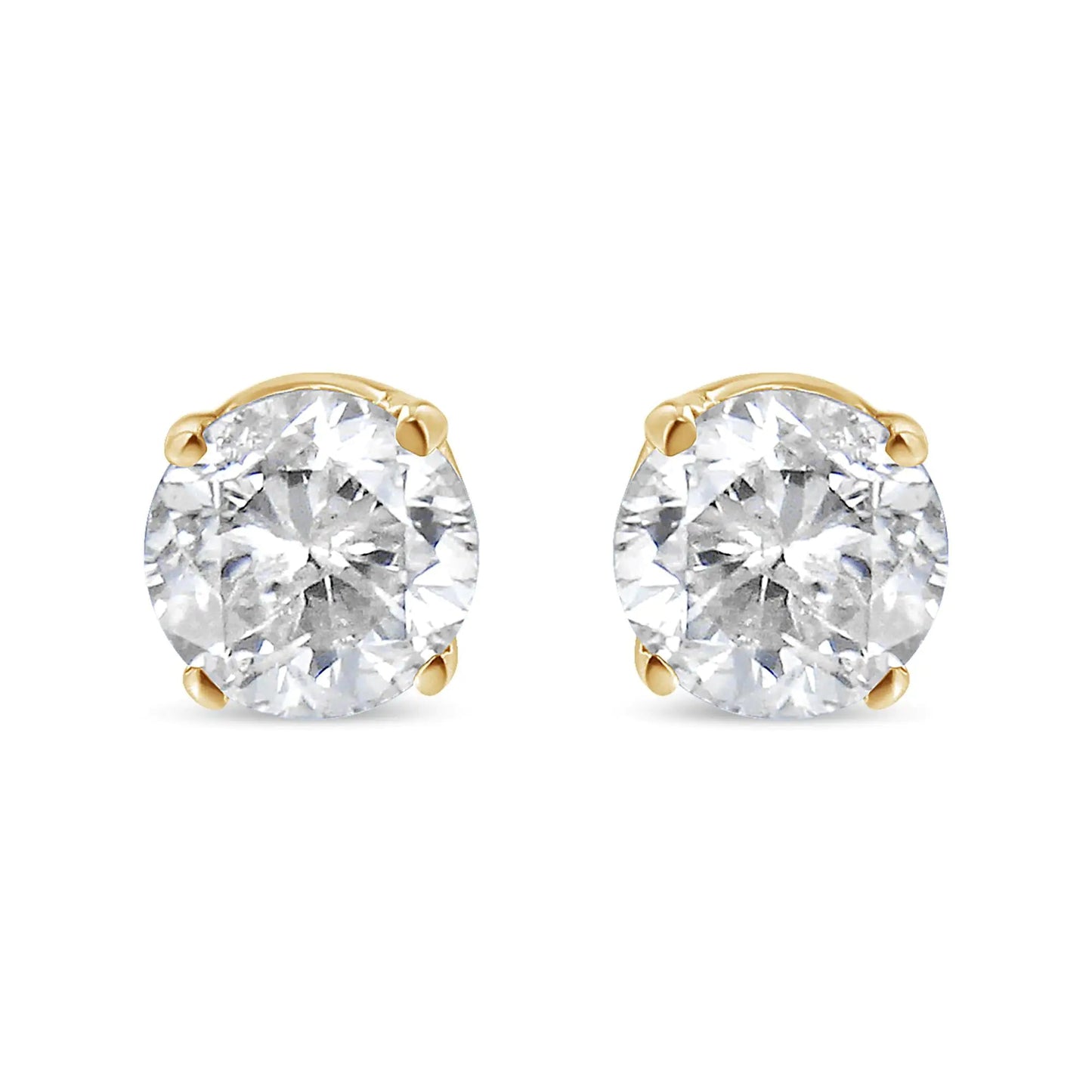 AGS Certified 1/2 Cttw Round Brilliant-Cut Diamond 14K Yellow Gold Classic 4-Prong Solitaire Stud Earrings (K-L Color, I1-I2 Clarity)