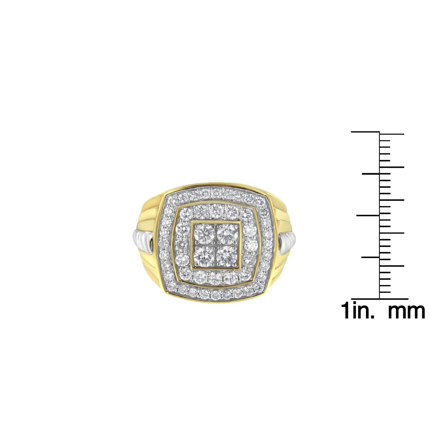 14K Yellow Gold 2.0 Cttw Diamond Men's Double Halo Cushion-Shaped Square Cluster Ring (H-I Color, SI1-SI2 Clarity)