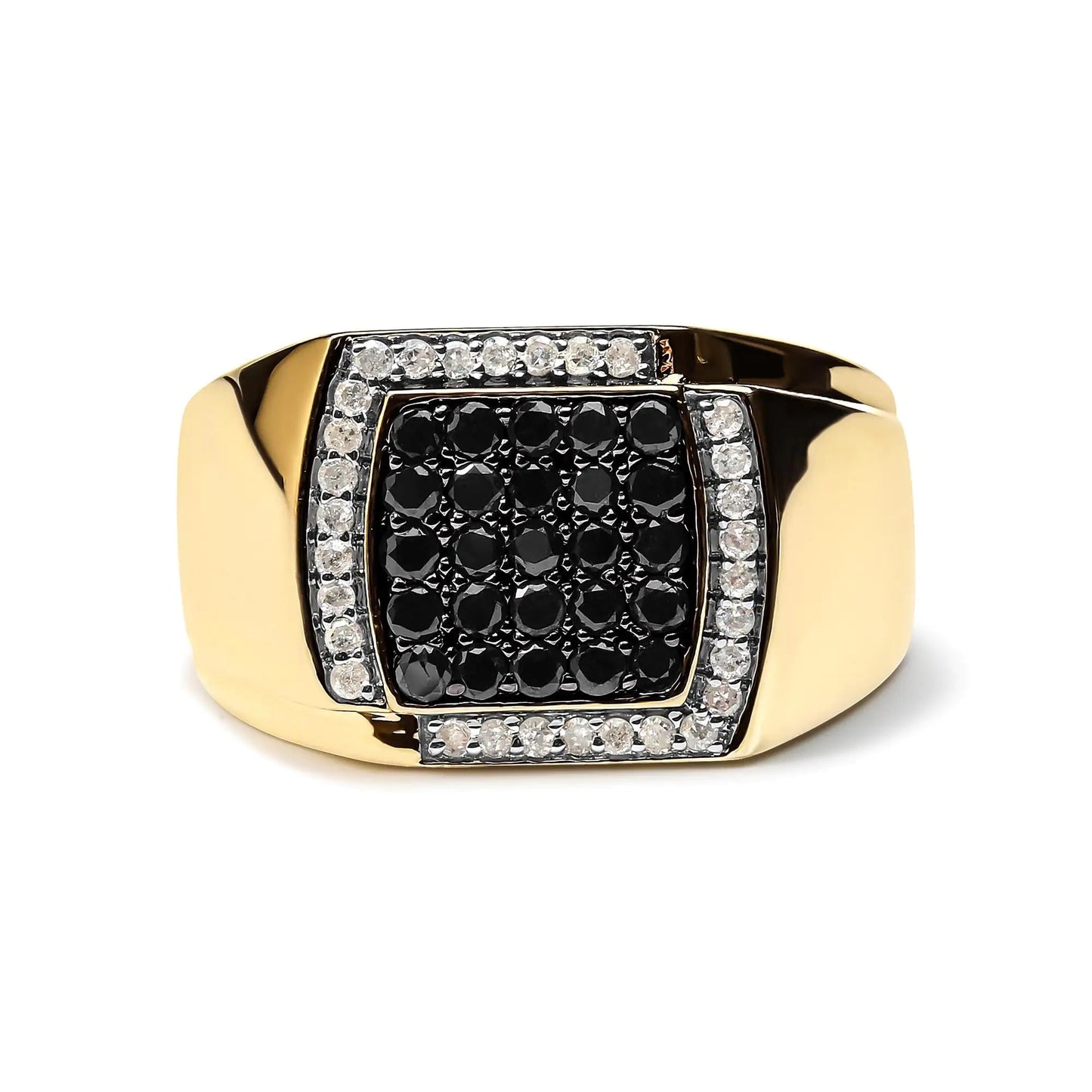 Men's 14K Yellow Gold Plated .925 Sterling Silver 1.00 Cttw White and Black Treated Diamond  Ring (Black / I-J Color, I2-I3 Clarity)