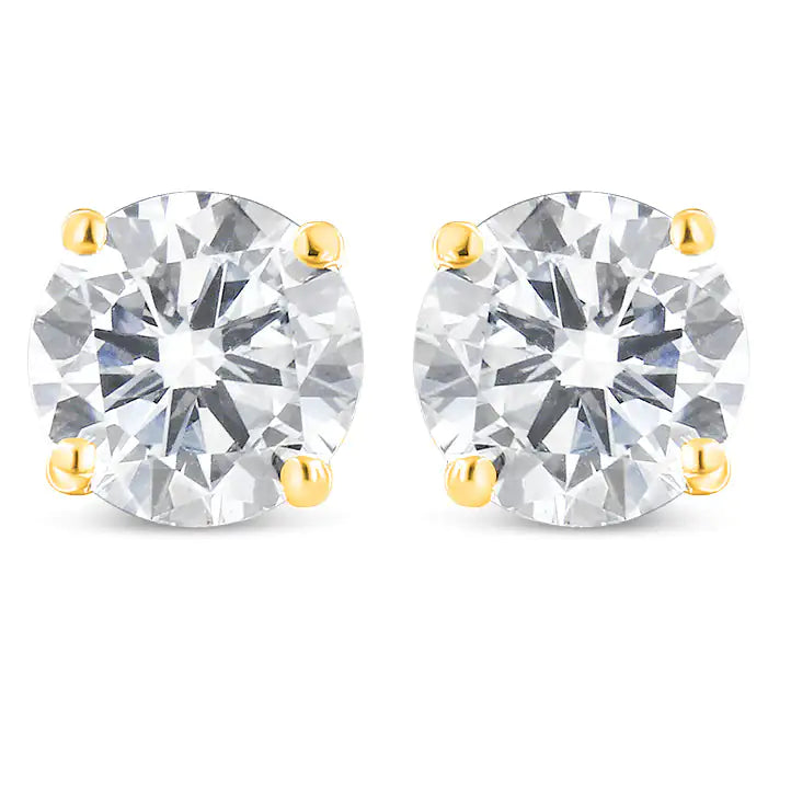 14K Yellow Gold 1.00 Cttw Round Brilliant-Cut Diamond Classic 4-Prong Stud Earrings with Screw Backs (H-I Color, I1-I2 Clarity)