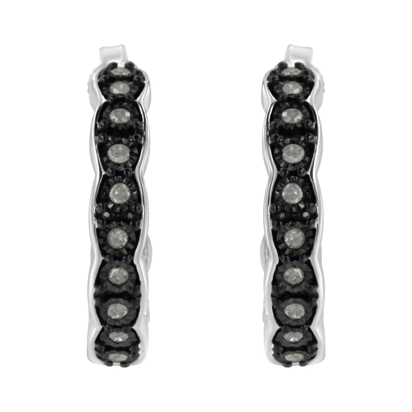 Black Rhodium and .925 Sterling Silver 1/4 cttw Miracle Plate Set Diamond "C" Shape Hoop Earring(I-J Color, I3 Clarity)