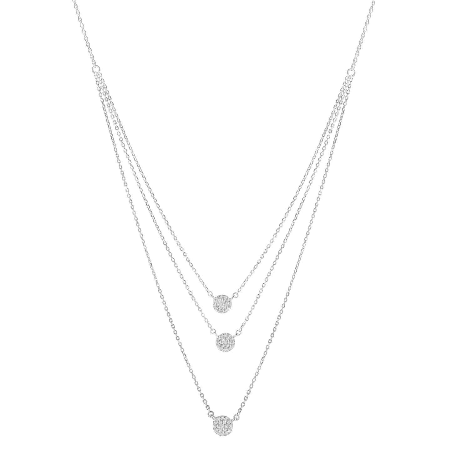 .925 Sterling Silver 1/2 Cttw Round Diamond Medallion Multi-Strand Tri Pendant 18" Necklace (H-I Color, I2-I3 Clarity)