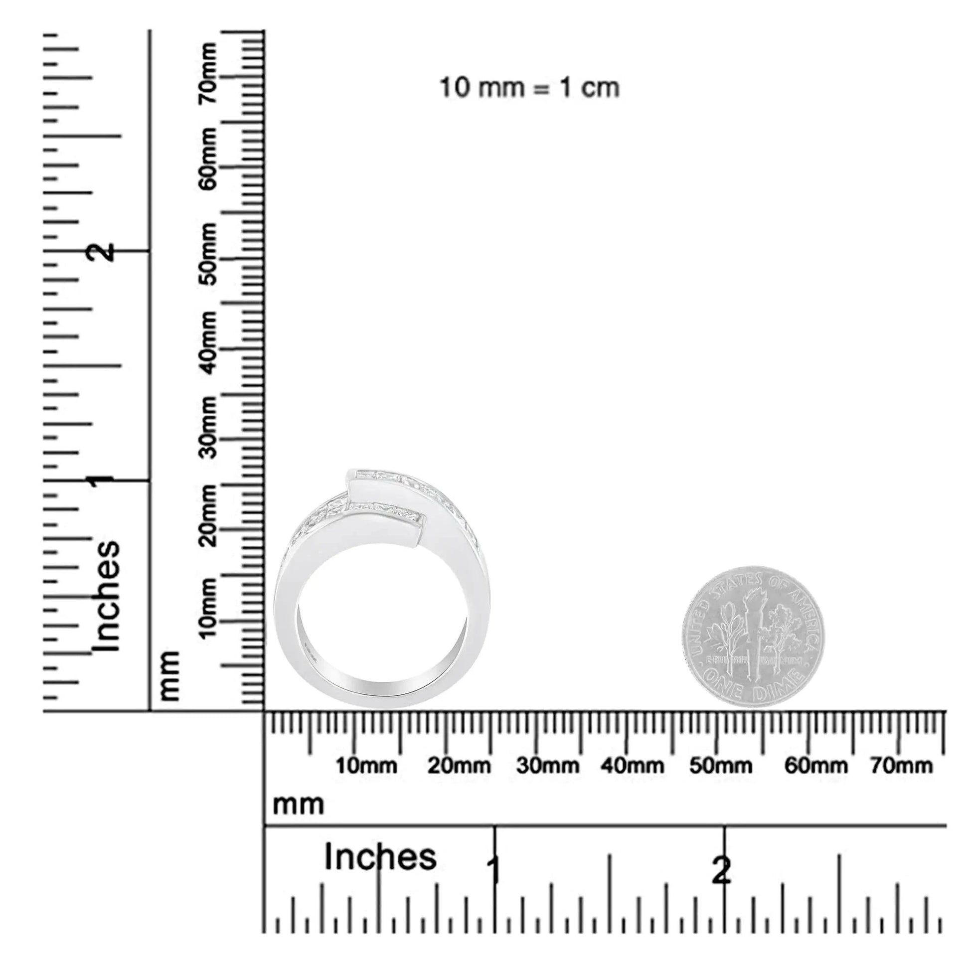 14K White Gold 2.0 Cttw Channel-Set Princess and Baguette-Cut Diamond Bypass Ring Band (G-H Color, SI1-SI2 Clarity) - Carat&Crown