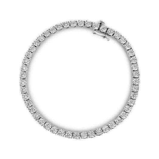 10k White Gold 1.0 Cttw Round-Cut Diamond Miracle Plate Tennis 7" Bracelet (I-J Color, SI2-I1 Clarity)