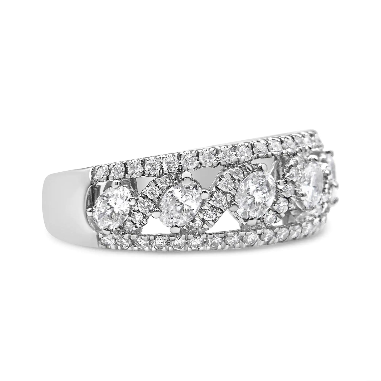 14K White Gold 1 1/4 Cttw Oval and Round Diamond Openwork Anniversary Ring ( H-I Color, I1-I2 Clarity)