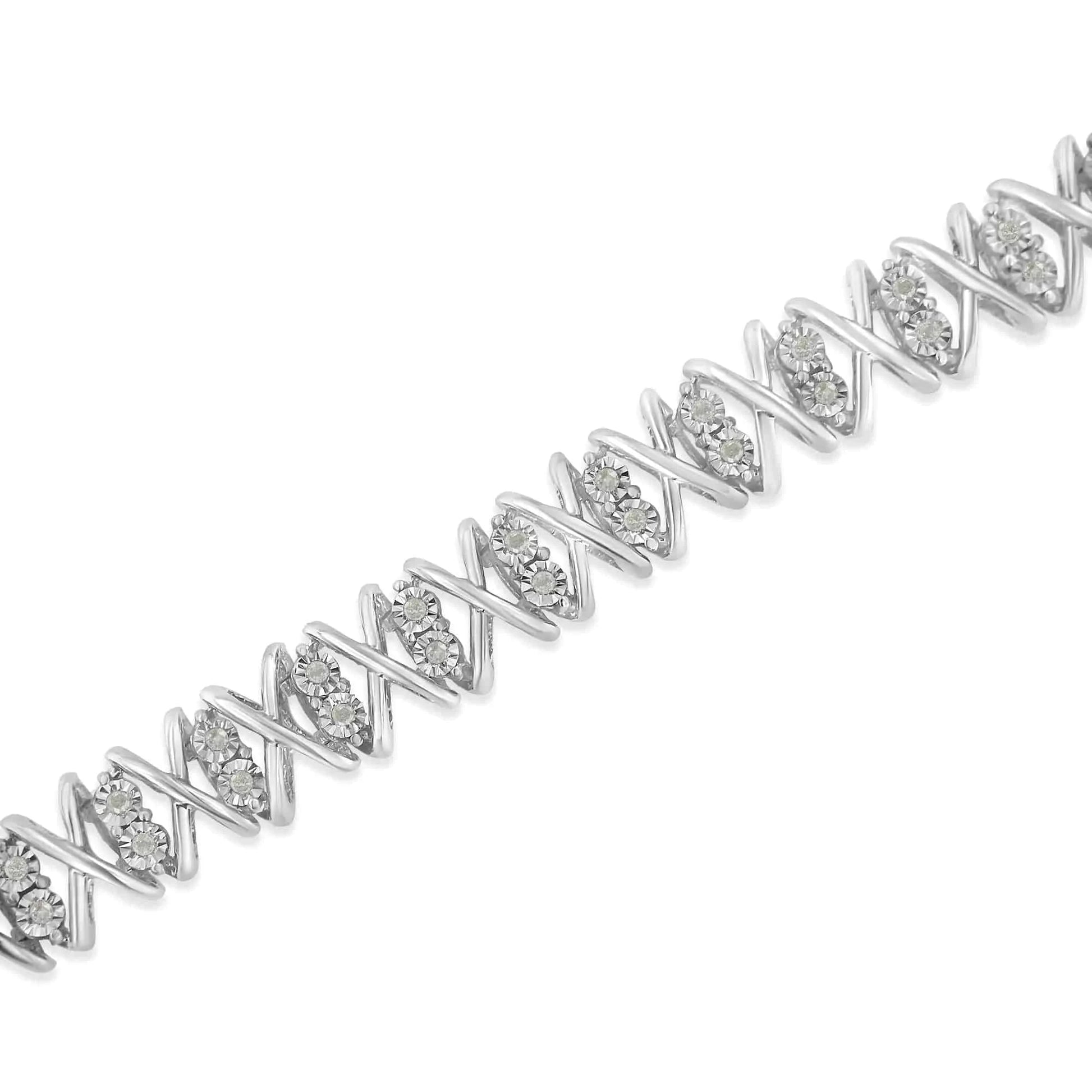 Sterling Silver rose-cut Diamond X-Link Bracelet (1 cttw, I-J Color, I2-I3 Clarity) - Carat&Crown