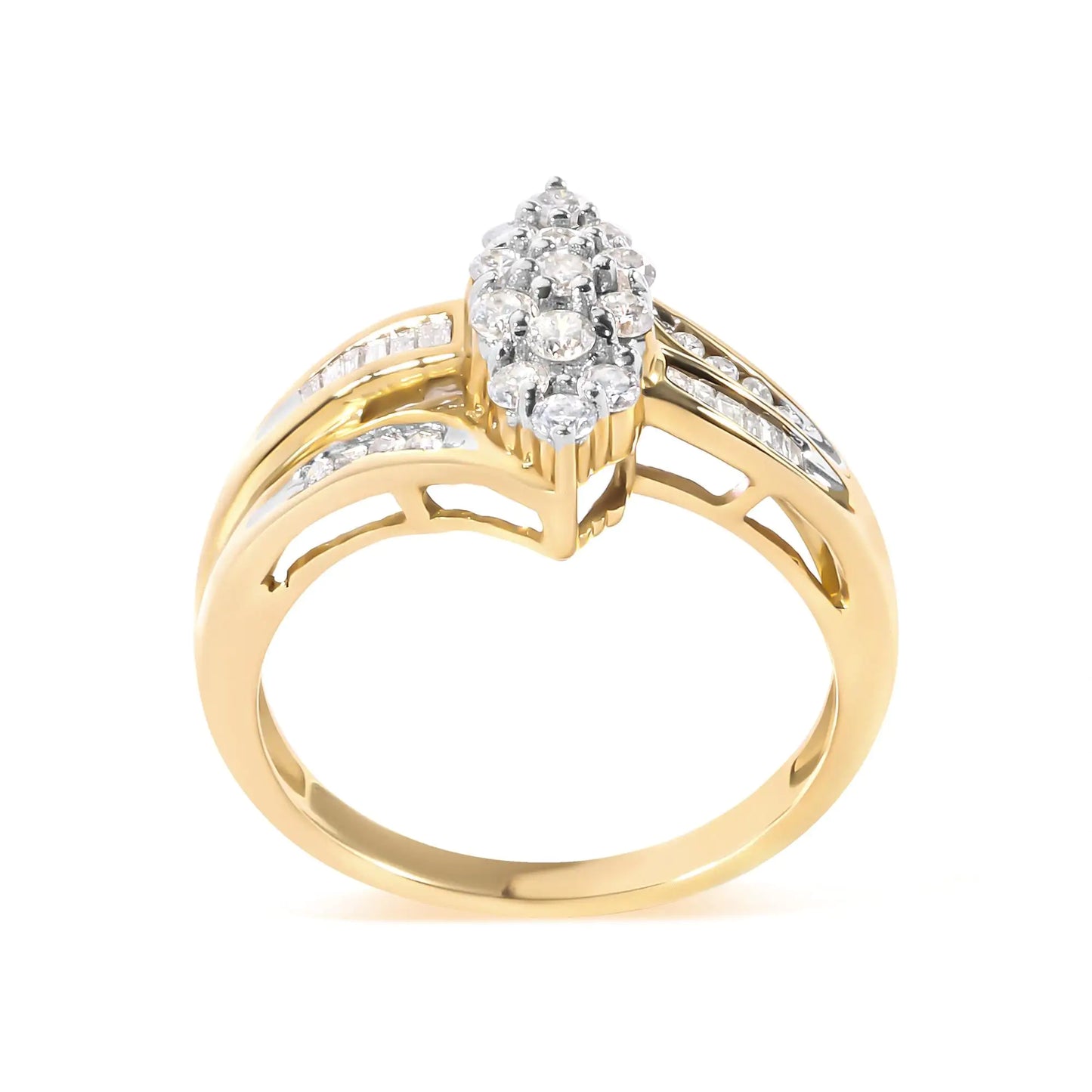 10K Yellow Gold 1/2 Cttw Pear Cluster and Channel Set Diamond Ring (H-I Color, I1-I2 Clarity)