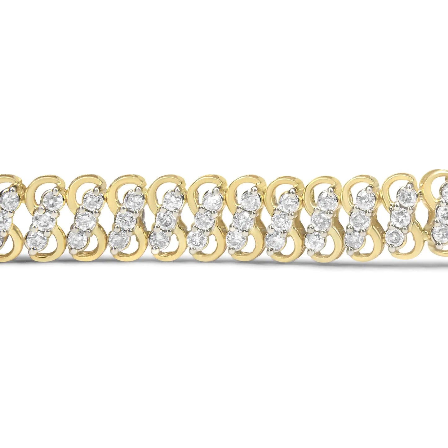 10K Yellow Gold 4.0 Cttw Diamond Triple Row Infinity 7" "S" Link Tennis Bracelet (J-K Color, I2-I3 Clarity)