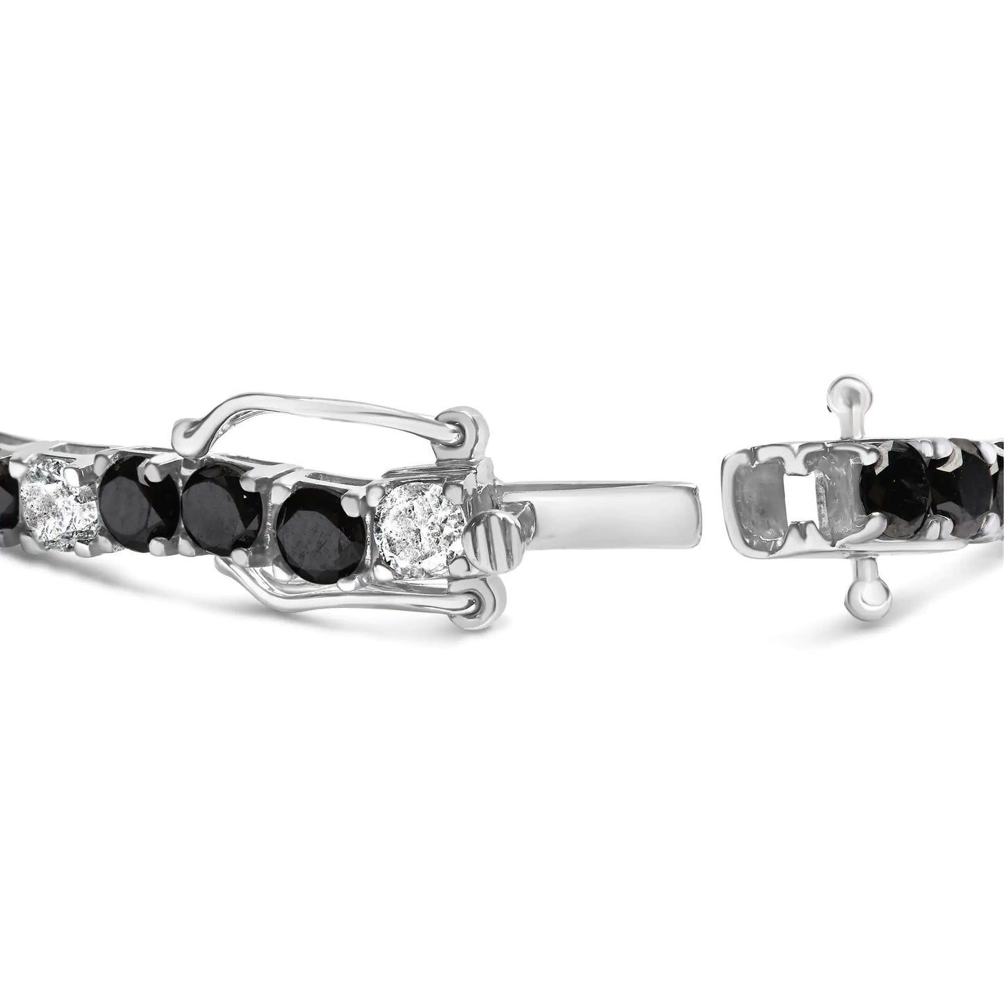 .925 Sterling Silver 10.00 Cttw White and Black Round Diamond Classic 4 Prong Tennis Bracelet (Black/I-J Color, I2-I3 Clarity) - 7.25" Inches