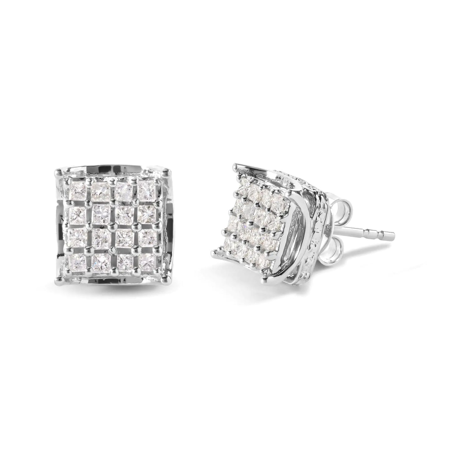 10K White Gold 1/2 Cttw Princess Diamond Classic Composite Stud Earrings (I-J Color, I1-I2 Clarity)