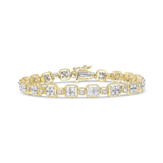 10K Yellow Gold 2.0 Cttw Diamond Square Link Bracelet (J-K Color, I2-I3 Clarity) - Size 7.25"