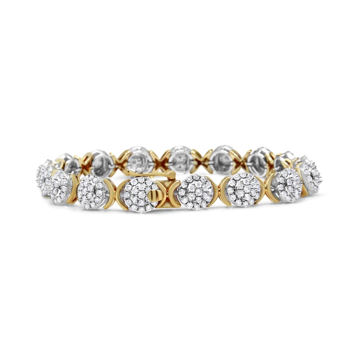 10k Yellow Gold Plated .925 Sterling Silver 5.00 Cttw Lab Grown Round Diamond Cluster Tennis Link Bracelet (G-H Color, VS1-VS2 Clarity) - 7.25"