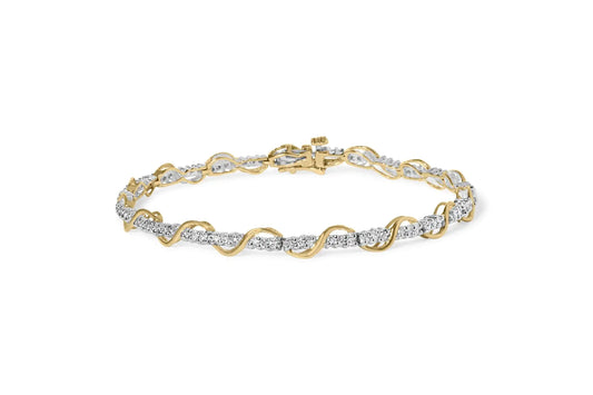 10k Two-Tone Gold 1/2 Cttw Diamond Spiral Over Link Bracelet (I-J Color, I2-I3 Clarity) 7" Inches