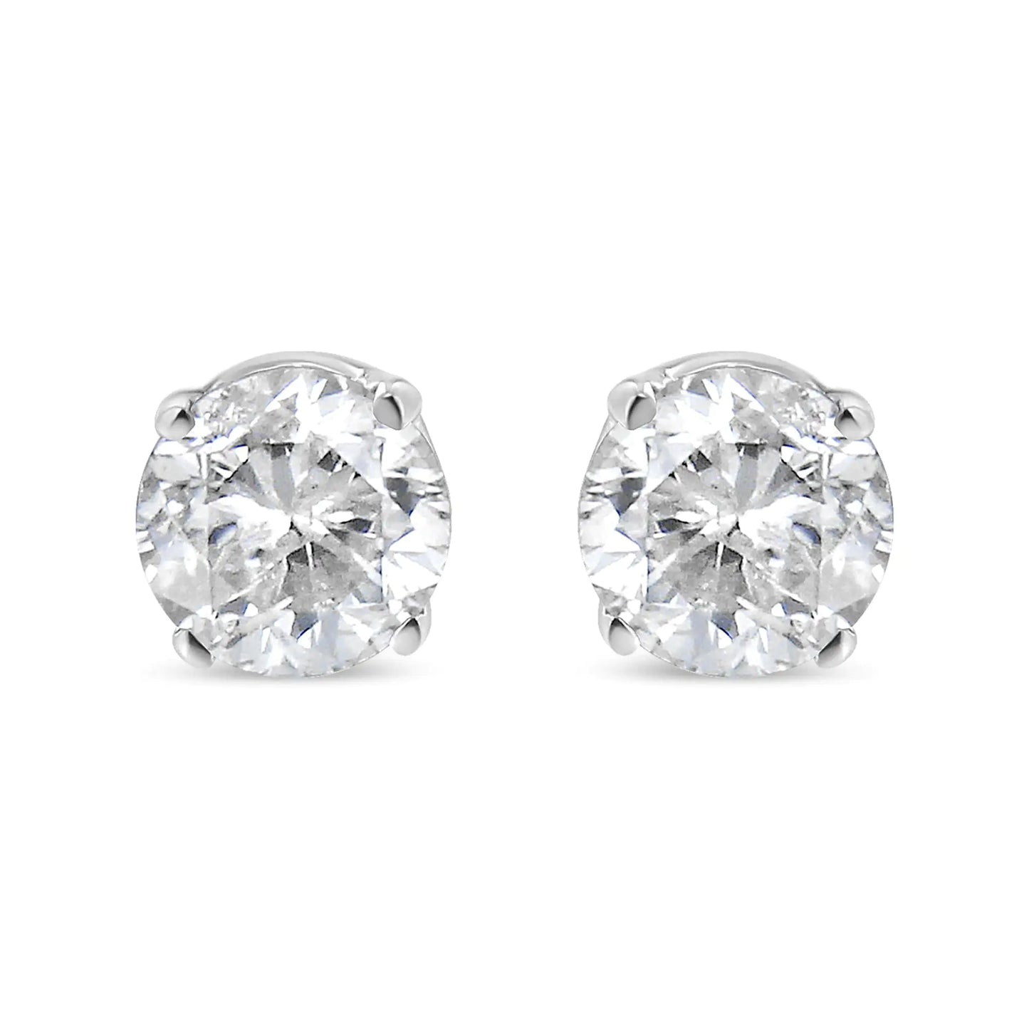 .925 Sterling Silver 1/2 Cttw Round Brilliant-Cut Near Colorless Diamond Classic 4-Prong Stud Earrings (I-J Color, I1-I2 Clarity)