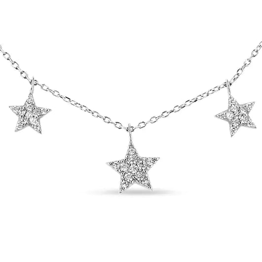 .925 Sterling Silver 1/3 Cttw Diamond Graduated Five Star 18" Necklace (I1-I2 Clarity, H-I Color)