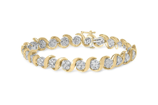 10K Yellow Gold 4.00 Cttw Round-Cut Diamond Floral Link 7.5" Bracelet (H-I Color, I2-I3 Clarity)