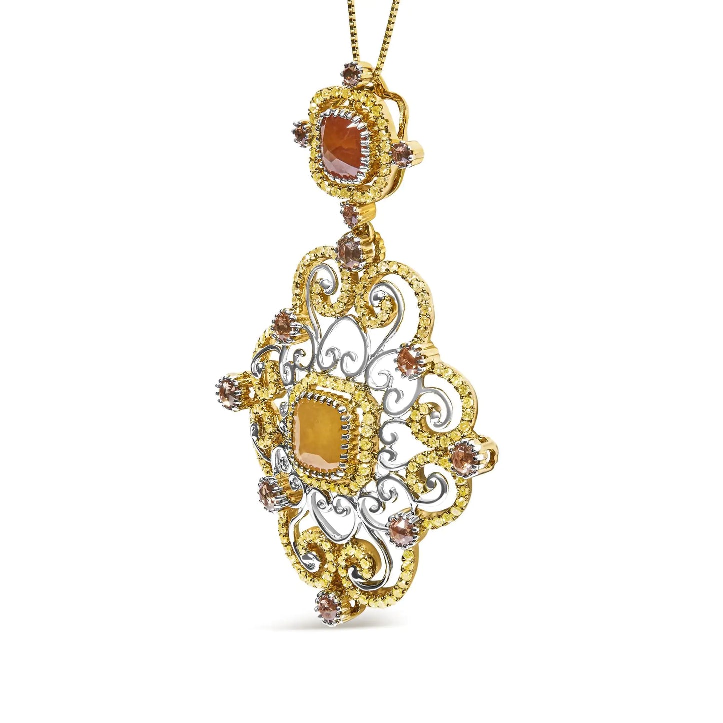 14K White and Yellow Gold 4.0 Cttw Fancy Color Rose Cut Diamond Antique Style 18" Pendant Necklace (Yellow Color, I1-I2 Clarity)