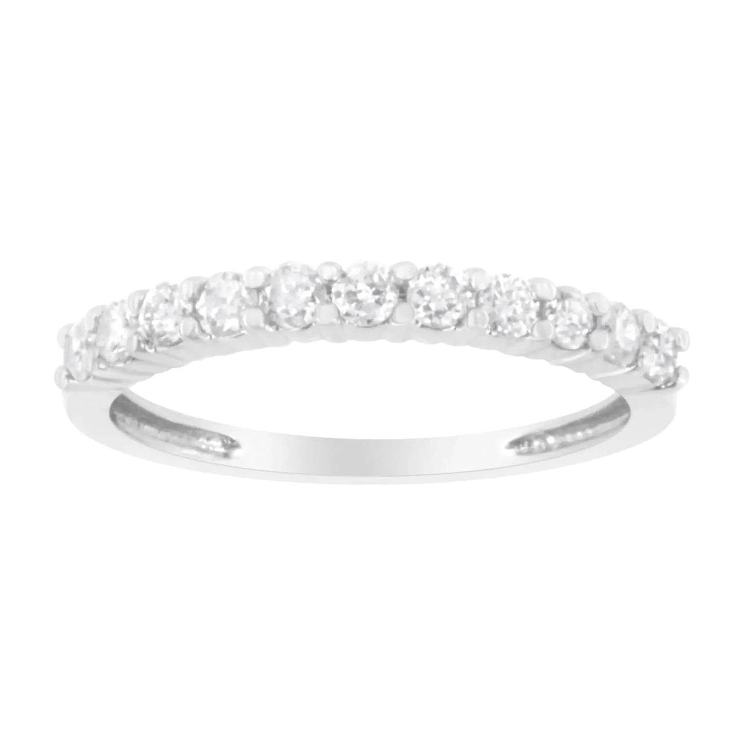 IGI Certified 1/2 Cttw Diamond 10K White Gold Prong Set Fluted Band Style Ring (I-J Color, I2-I3 Clarity) - Carat&Crown