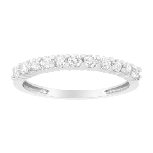 IGI Certified 1/2 Cttw Diamond 10K White Gold Prong Set Fluted Band Style Ring (I-J Color, I2-I3 Clarity) - Carat&Crown