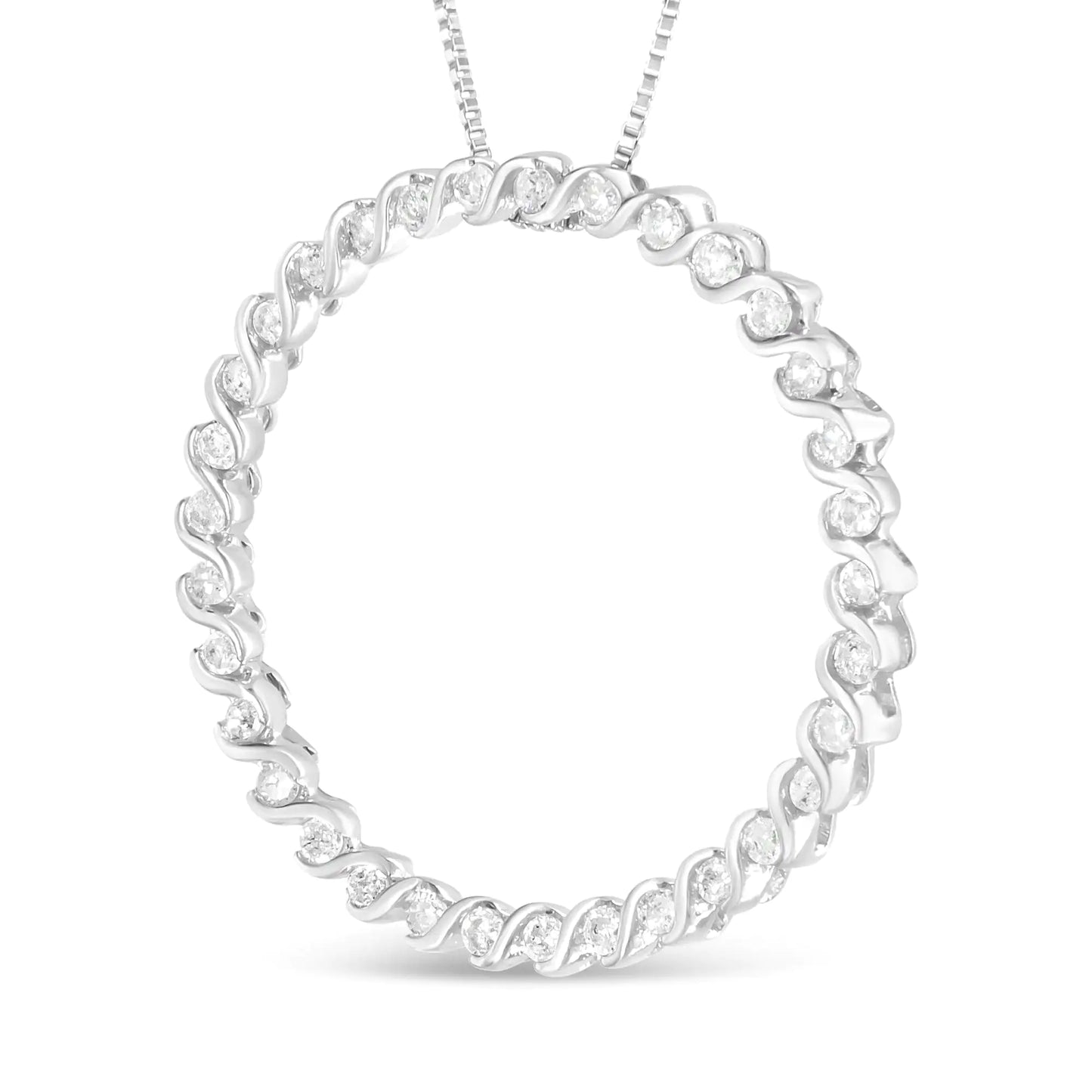 .925 Sterling Silver 3/4 Cttw Round Diamond Spiral Curved Circle Pendant 18" Necklace (I-J Color, I3 Clarity)