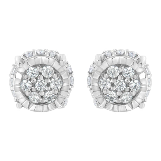 .925 Sterling Silver 1/3 cttw Round-cut Diamond Floral Stud Earring (I-J Clarity, I3 Color)