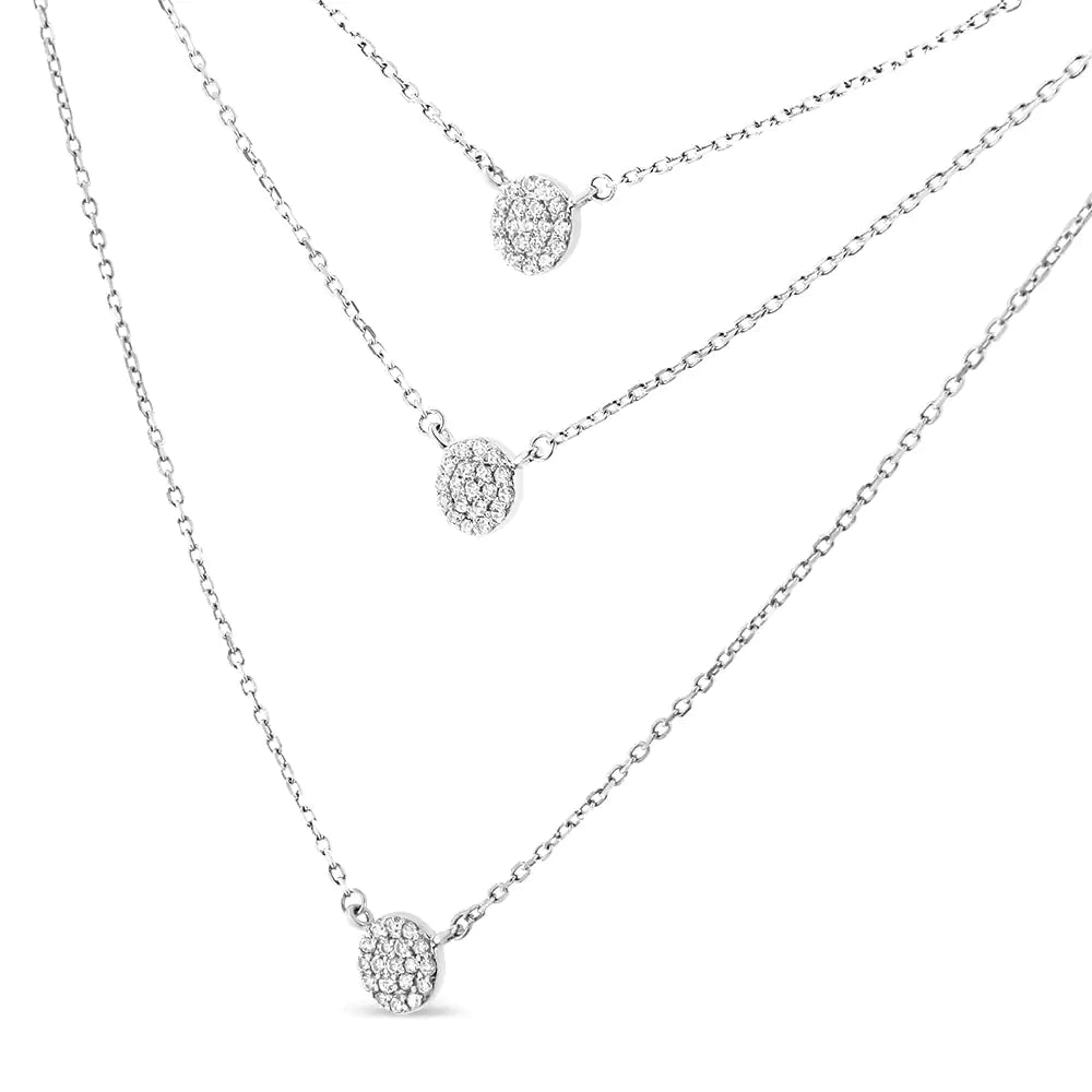 .925 Sterling Silver 1/2 Cttw Round Diamond Medallion Multi-Strand Tri Pendant 18" Necklace (H-I Color, I2-I3 Clarity)