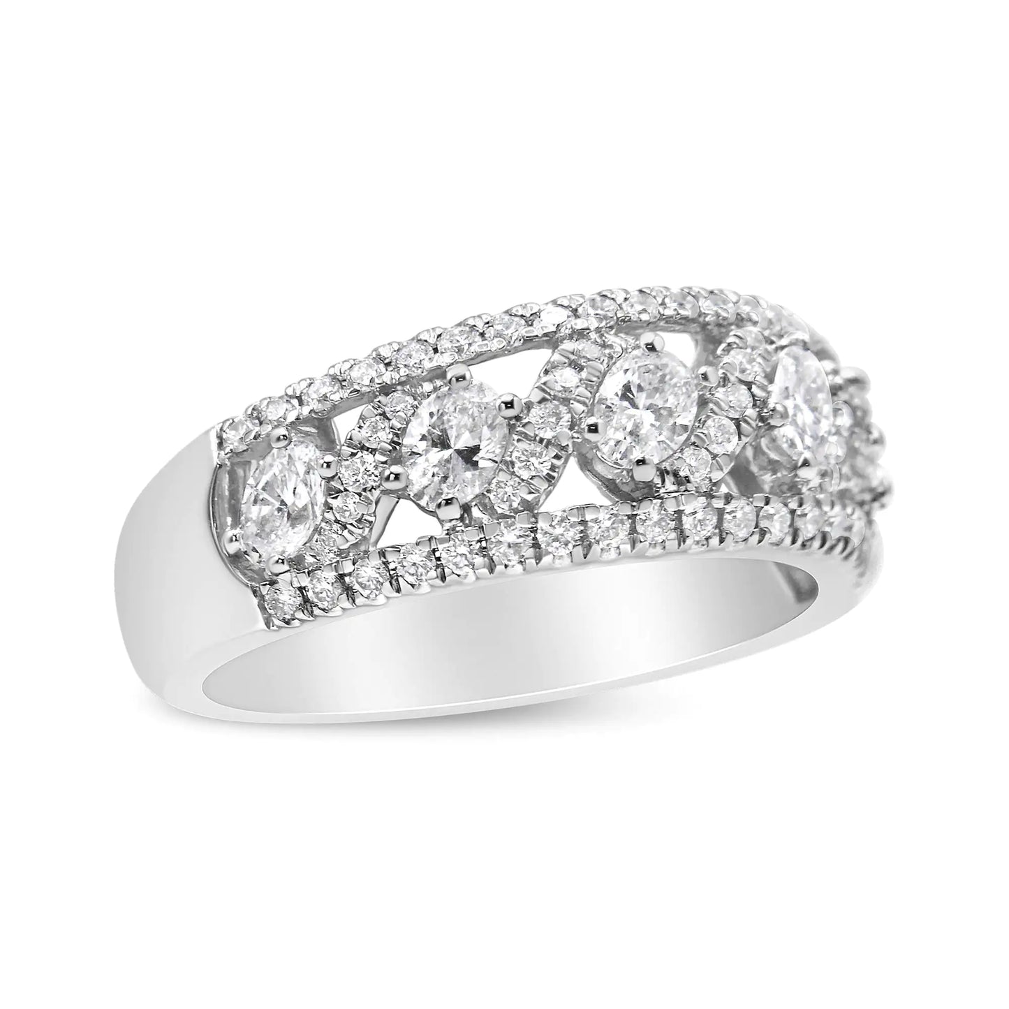 14K White Gold 1 1/4 Cttw Oval and Round Diamond Openwork Anniversary Ring ( H-I Color, I1-I2 Clarity)