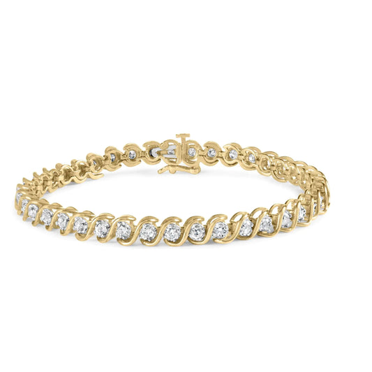 10K Yellow Gold 3 cttw Round-Cut Diamond Spiral Link 7.50" Bracelet (I-J Color, I1-I2 Clarity)