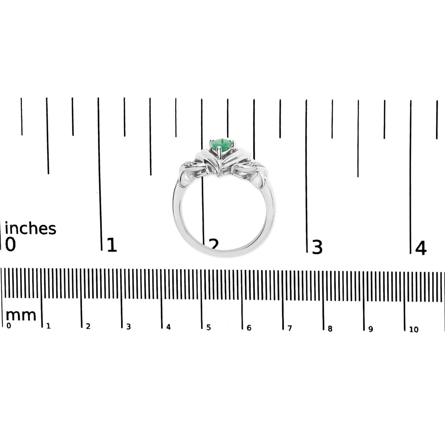 .925 Sterling Silver 6x4mm Pear Emerald Gemstone with Diamond Accent Heart Promise Ring (H-I Color, SI1-SI2 Clarity)