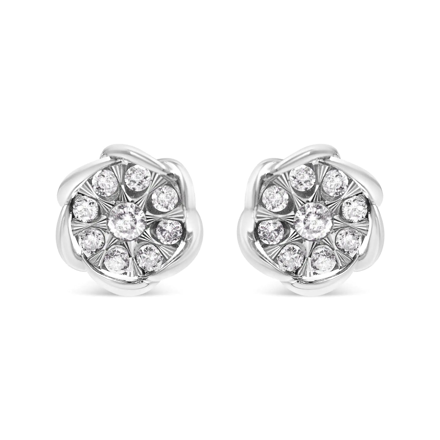 10K White Gold 1/2 Cttw Diamond Floral Cluster Swirl Stud Earrings (H-I Color, I1-I2 Clarity)