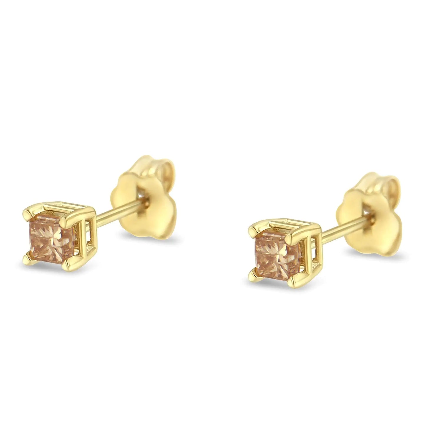 IGI Certified 14k Yellow Gold 4-Prong Set Princess-Cut Solitaire Diamond Push Back Stud Earrings (L-M Color, I1-I2 Clarity)