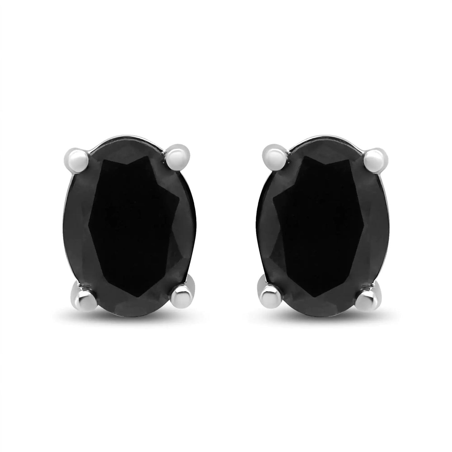 14K White Gold 1/2 Cttw Round Brilliant-Cut Black Diamond Classic 4-Prong Stud Earrings with Screw Backs (Fancy Color-Enhanced, I2-I3 Clarity)