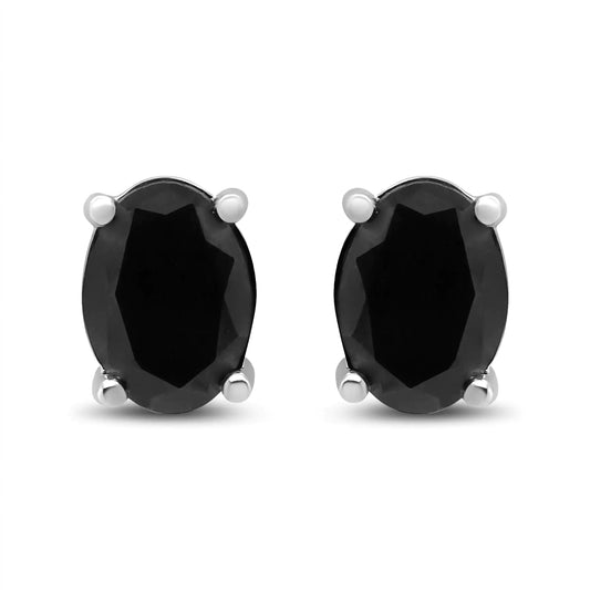 14K White Gold 1/2 Cttw Round Brilliant-Cut Black Diamond Classic 4-Prong Stud Earrings with Screw Backs (Fancy Color-Enhanced, I2-I3 Clarity)