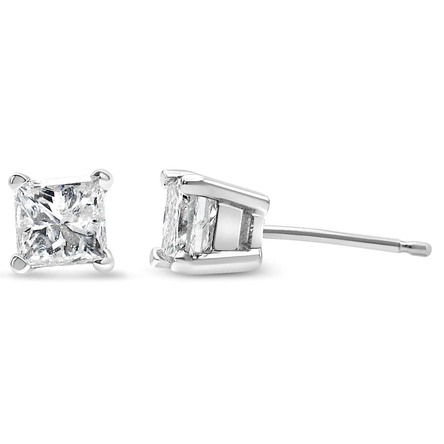 14K White Gold 3/8 Cttw Lab Grown Princess-Cut Diamond 4-Prong Solitaire Stud Earrings (VS1-VS2 Clarity, F-G Color)