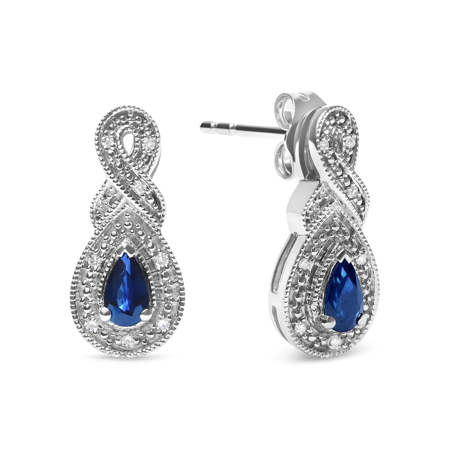 .925 Sterling Silver 4.5 x 3mm Pear Sapphire Gemstone and Diamond Accent Infinity Drop Stud Earrings (H-I Color, SI1-SI2 Clarity)