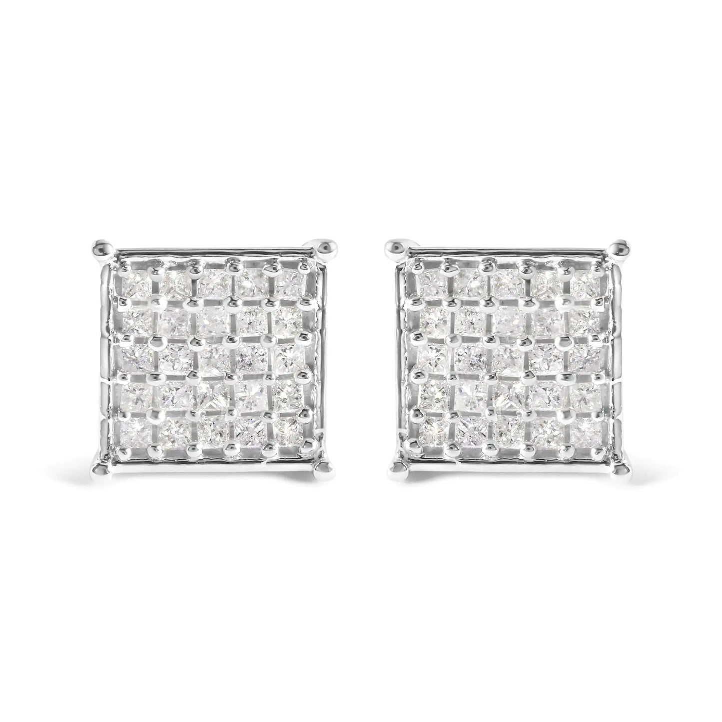 10K White Gold 3/4 Cttw Princess Diamond Composite Stud Earrings (I-J Color, I1-I2 Clarity)