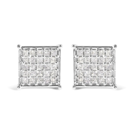 10K White Gold 3/4 Cttw Princess Diamond Composite Stud Earrings (I-J Color, I1-I2 Clarity)