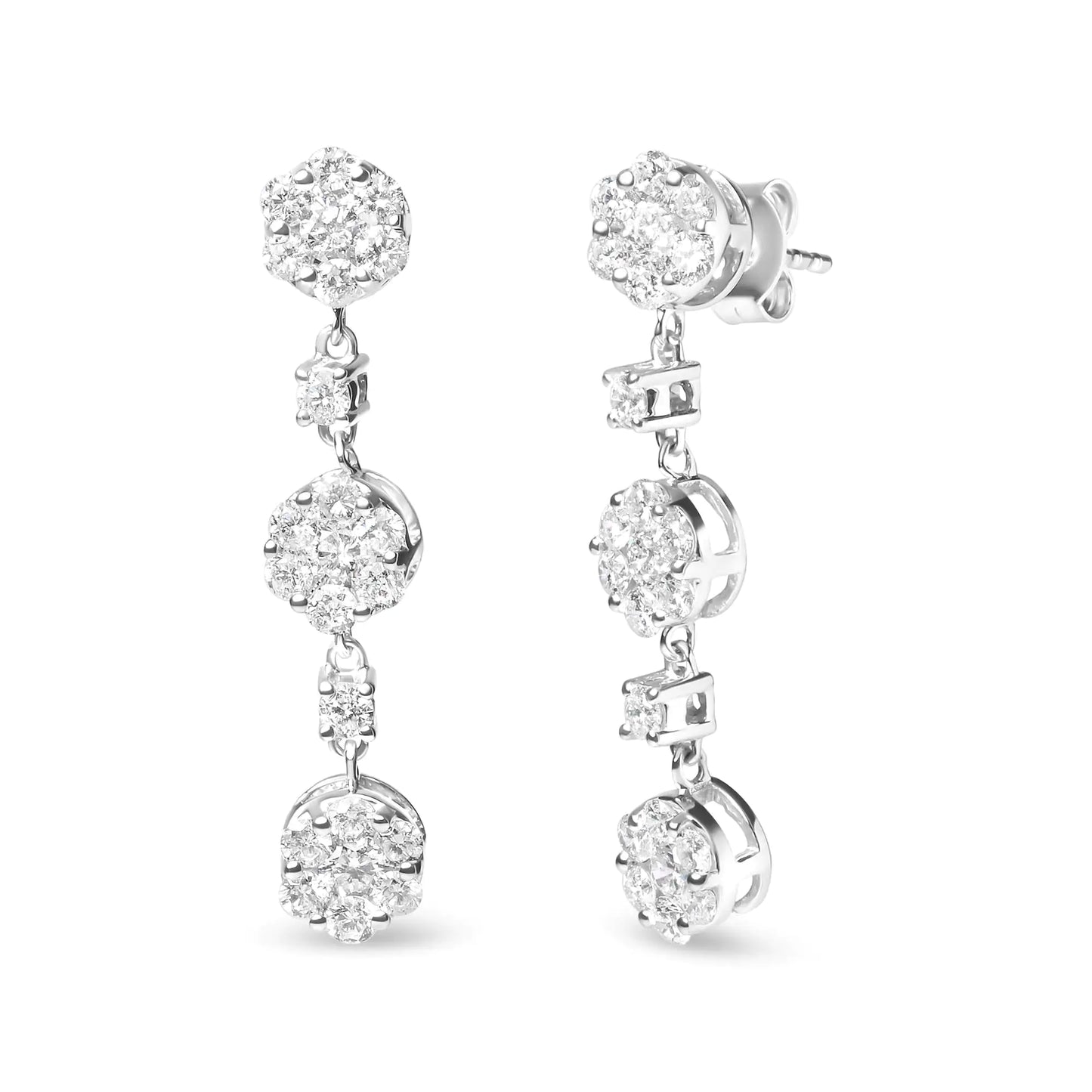 14K White Gold 2.00 Cttw Diamond Composite Cluster Floral Drop Earrings (I-J Color, I1-I2 Clarity)