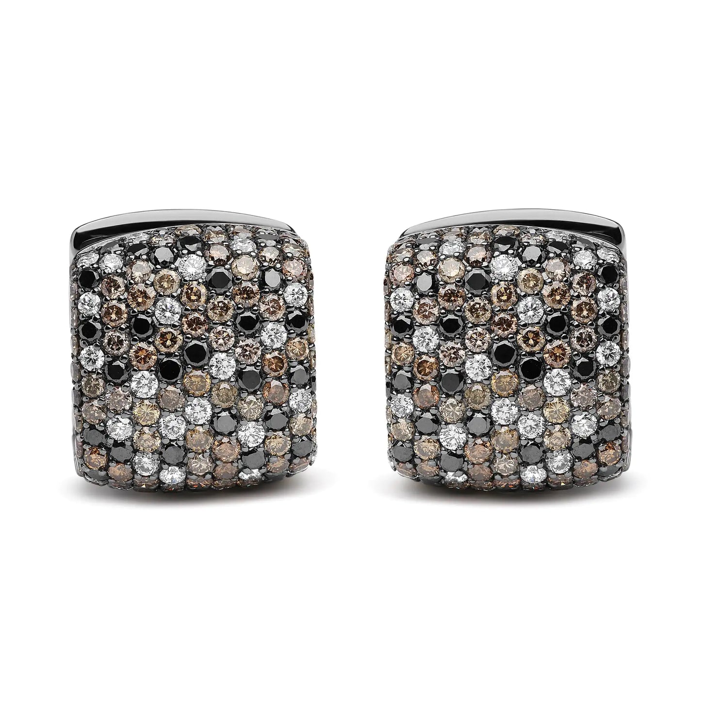 Black Rhodium Plated 18K White Gold 12 5/8 Cttw Multi Color Diamond Square Domed Huggie Hoop Earrings  (Brown, Black, G-H Color, SI1-SI2 Clarity)