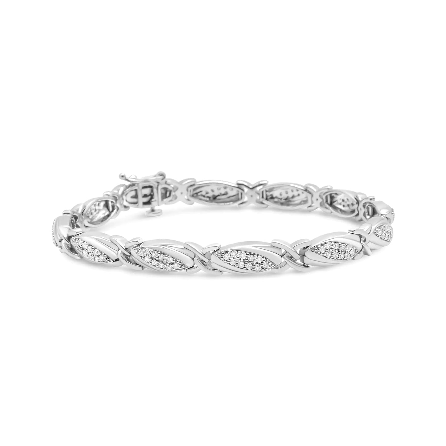 .925 Sterling Silver 1.00 Cttw Round Diamond X-Link Bracelet (I-J Color, I2-I3 Clarity) - Size 7.25"